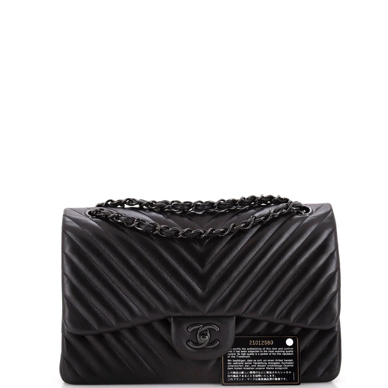 So Black Classic Double Flap Bag Chevron Lambskin Jumbo - Deep Luxury