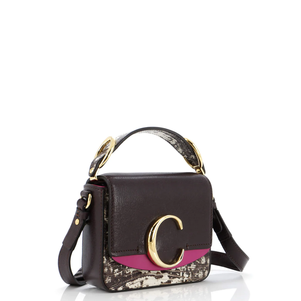 C Flap Bag Leather with Lizard Embossed Detail Mini - Deep Luxury