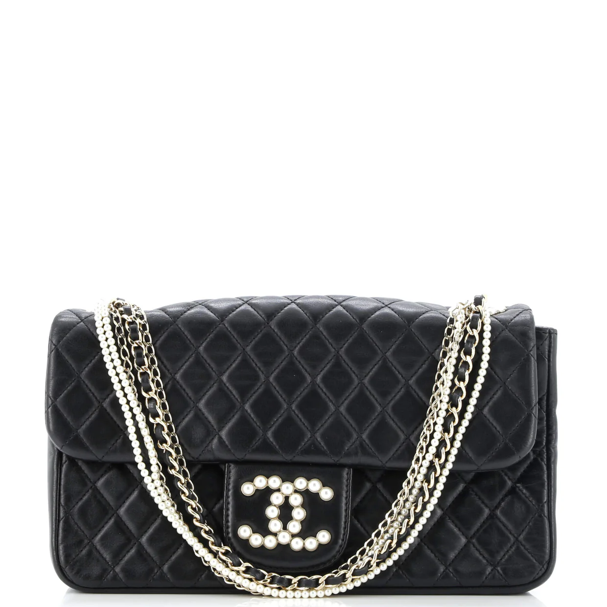 Westminster Pearl Chain Flap Bag Quilted Lambskin Medium - Deep Luxury