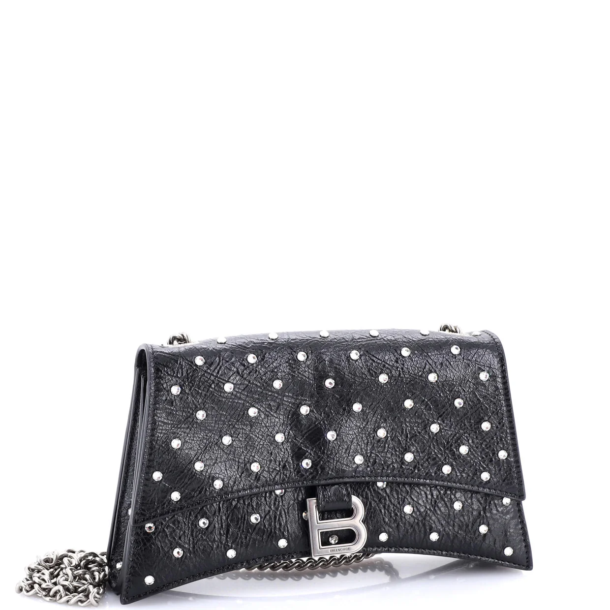 Crush Chain Flap Bag Crystal Embellished Leather XS - Deep Luxury