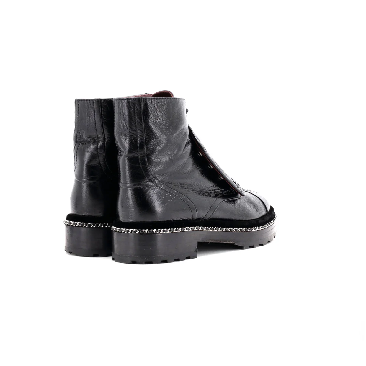 Women's Cap Toe CC Chain Around Pearl Combat Boots Leather - Deep Luxury