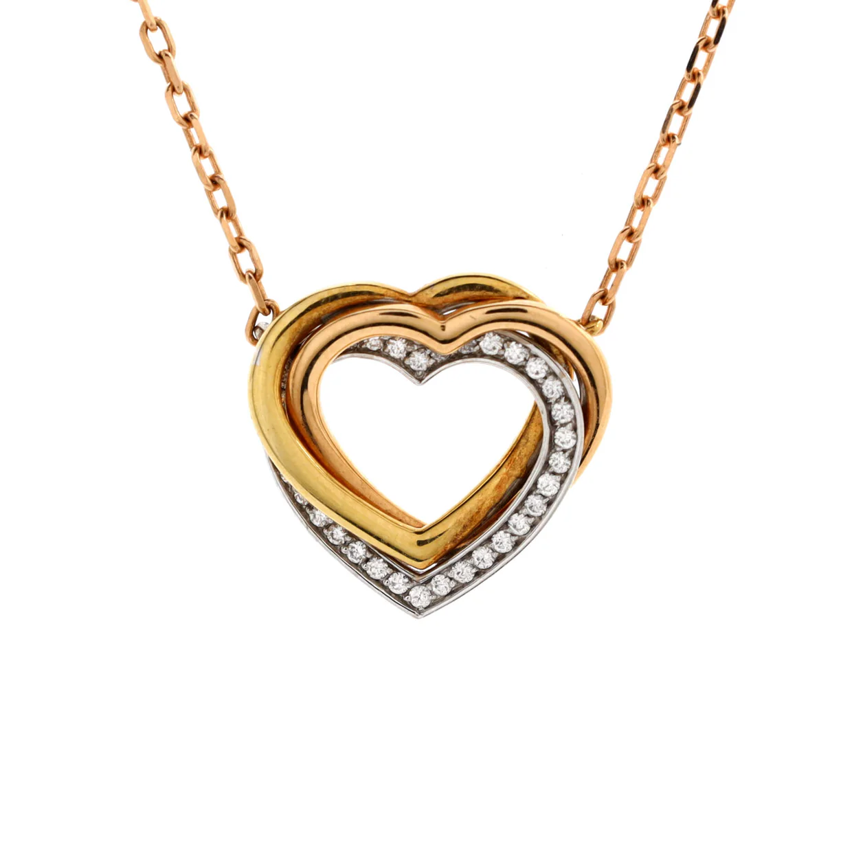 Trinity de Cartier Heart Pendant Necklace 18K Tricolor Gold with Diamonds - Deep Luxury