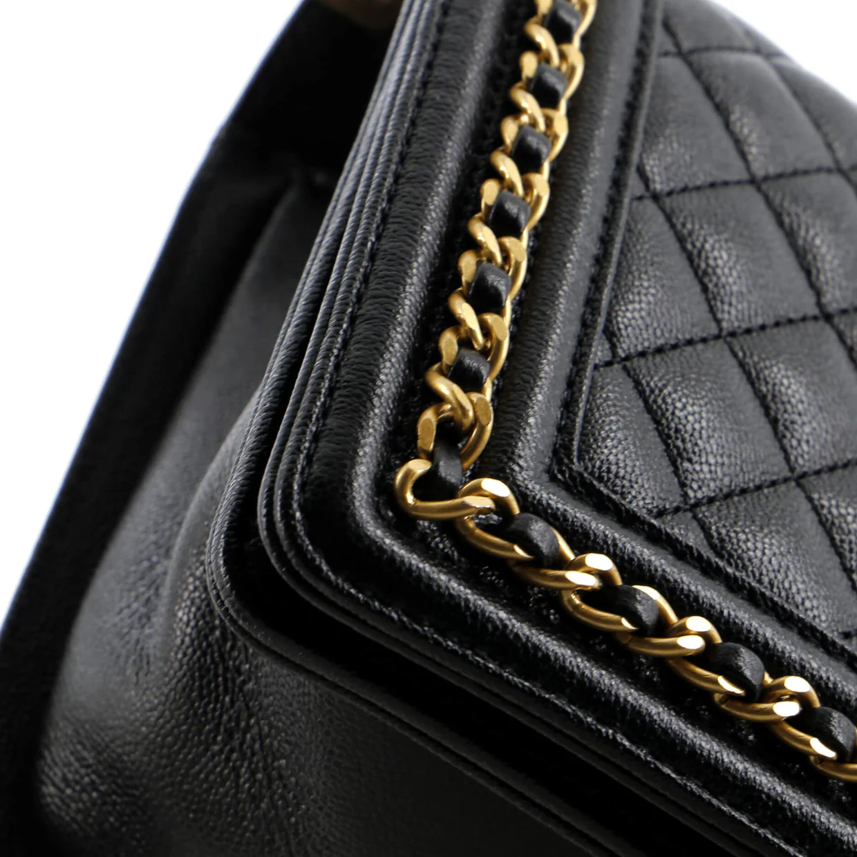 Chain Around Boy Flap Bag Quilted Caviar Old Medium - Deep Luxury