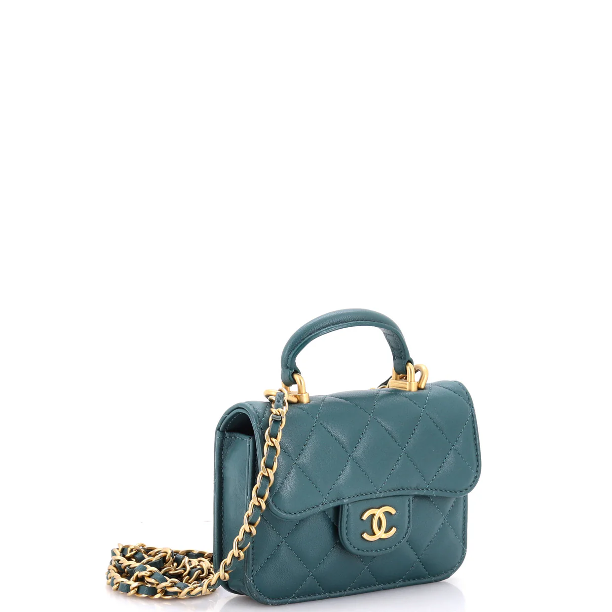 Top Handle Flap Coin Purse with Chain Quilted Lambskin - Deep Luxury