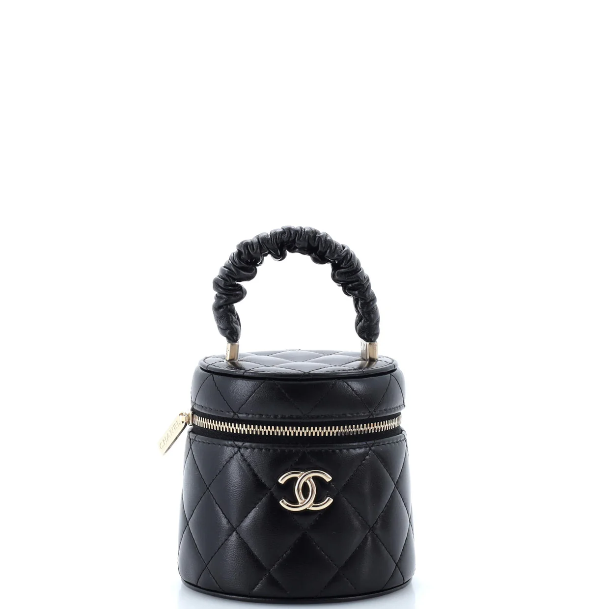 CC Ruched Top Handle Vanity Case Quilted Lambskin Small - Deep Luxury