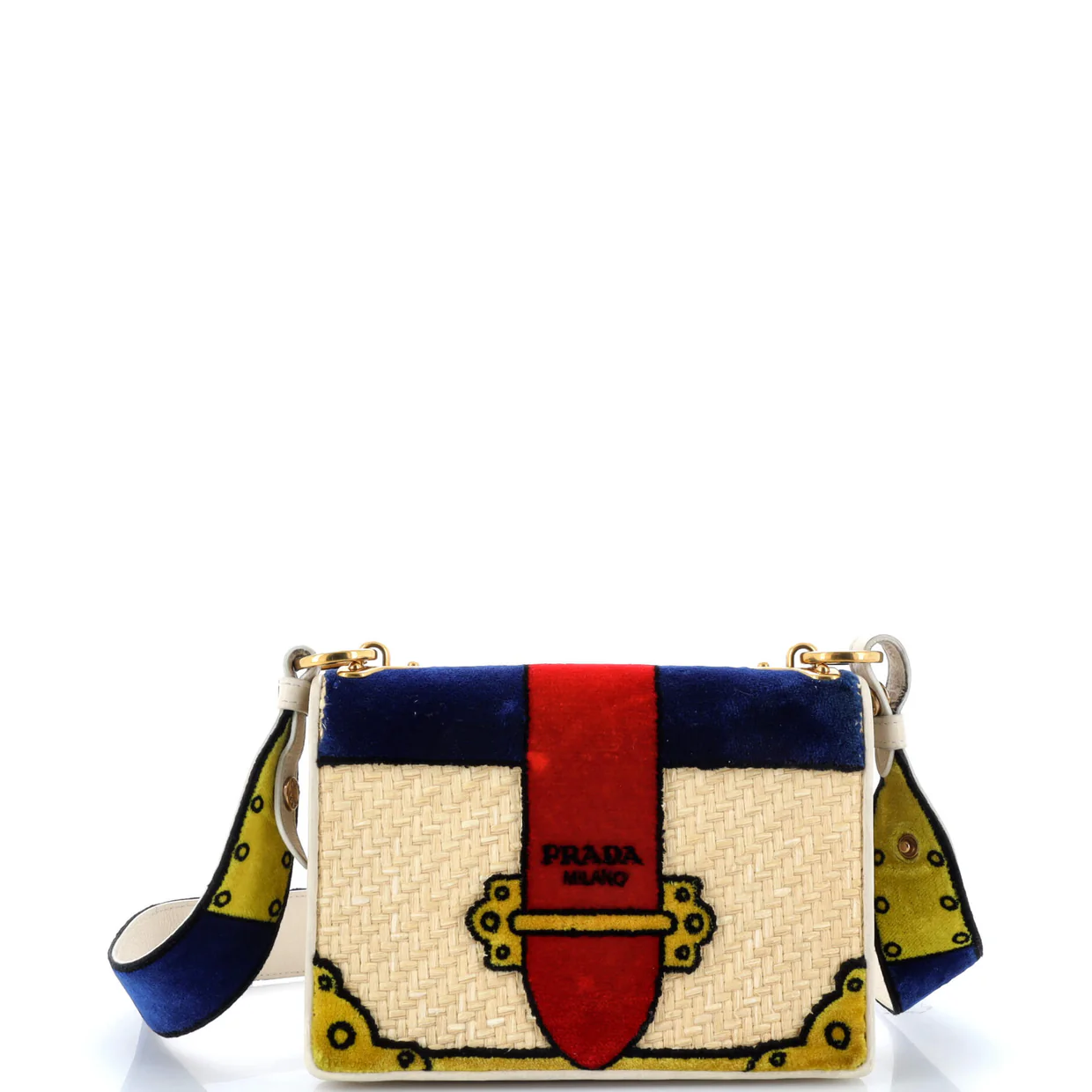Cahier Crossbody Bag Straw and Printed Velvet Small - Deep Luxury
