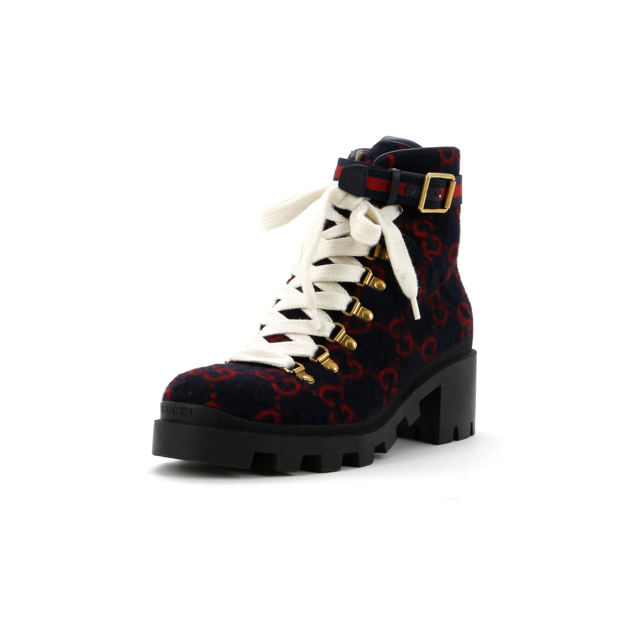 Women's Heeled Lace Up Combat Ankle Boots GG Wool - Deep Luxury