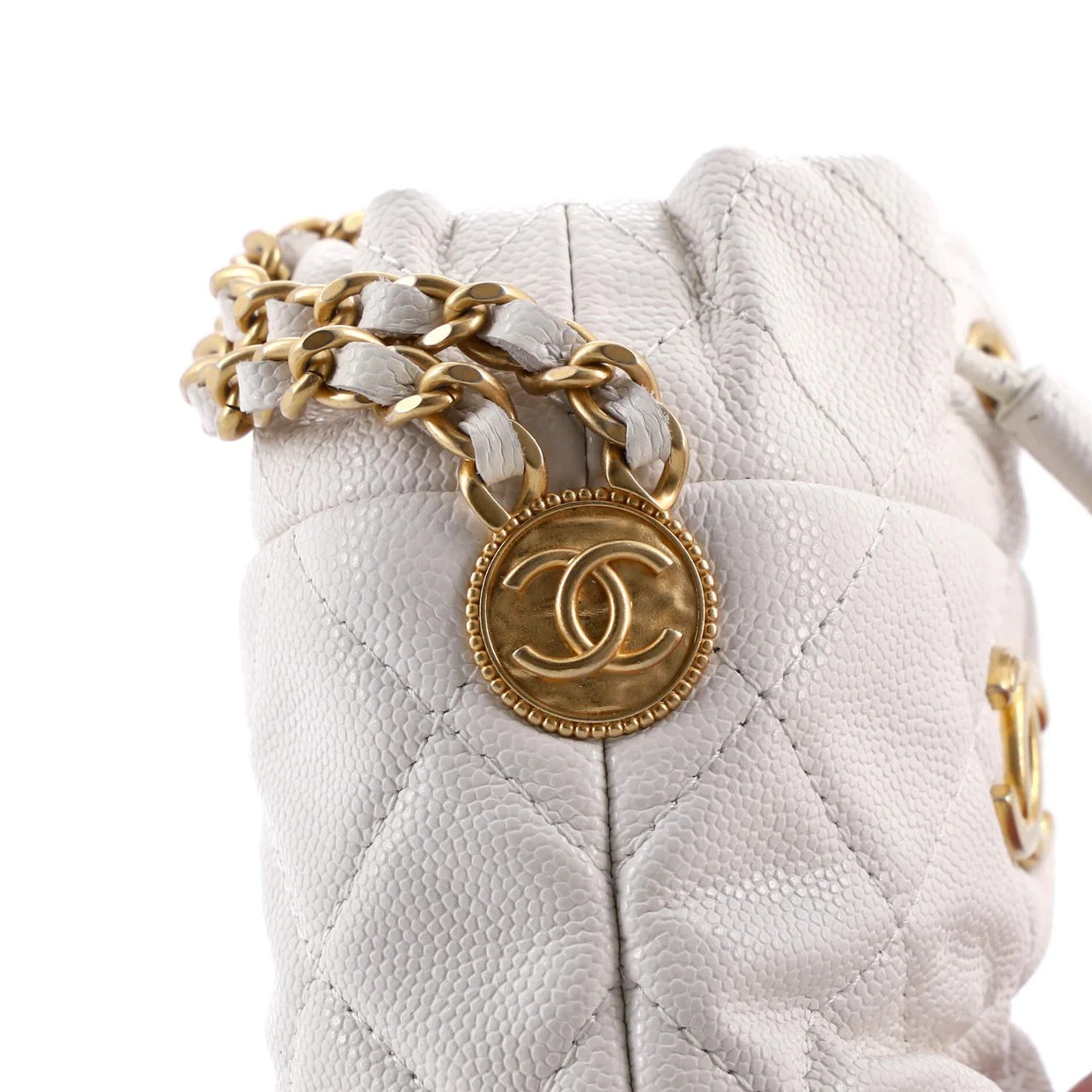 Twist Your Buttons Drawstring Bucket Bag Quilted Caviar Mini - Deep Luxury