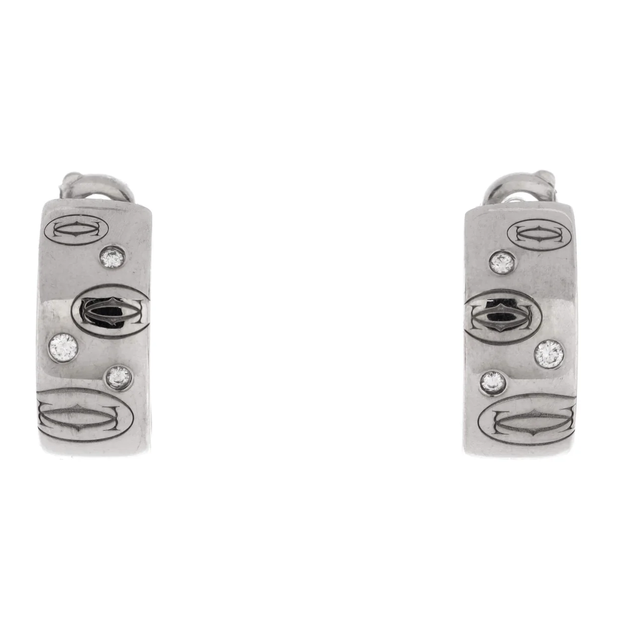 C de Cartier Happy Birthday Huggie Earrings 18K White Gold with Diamonds - Deep Luxury
