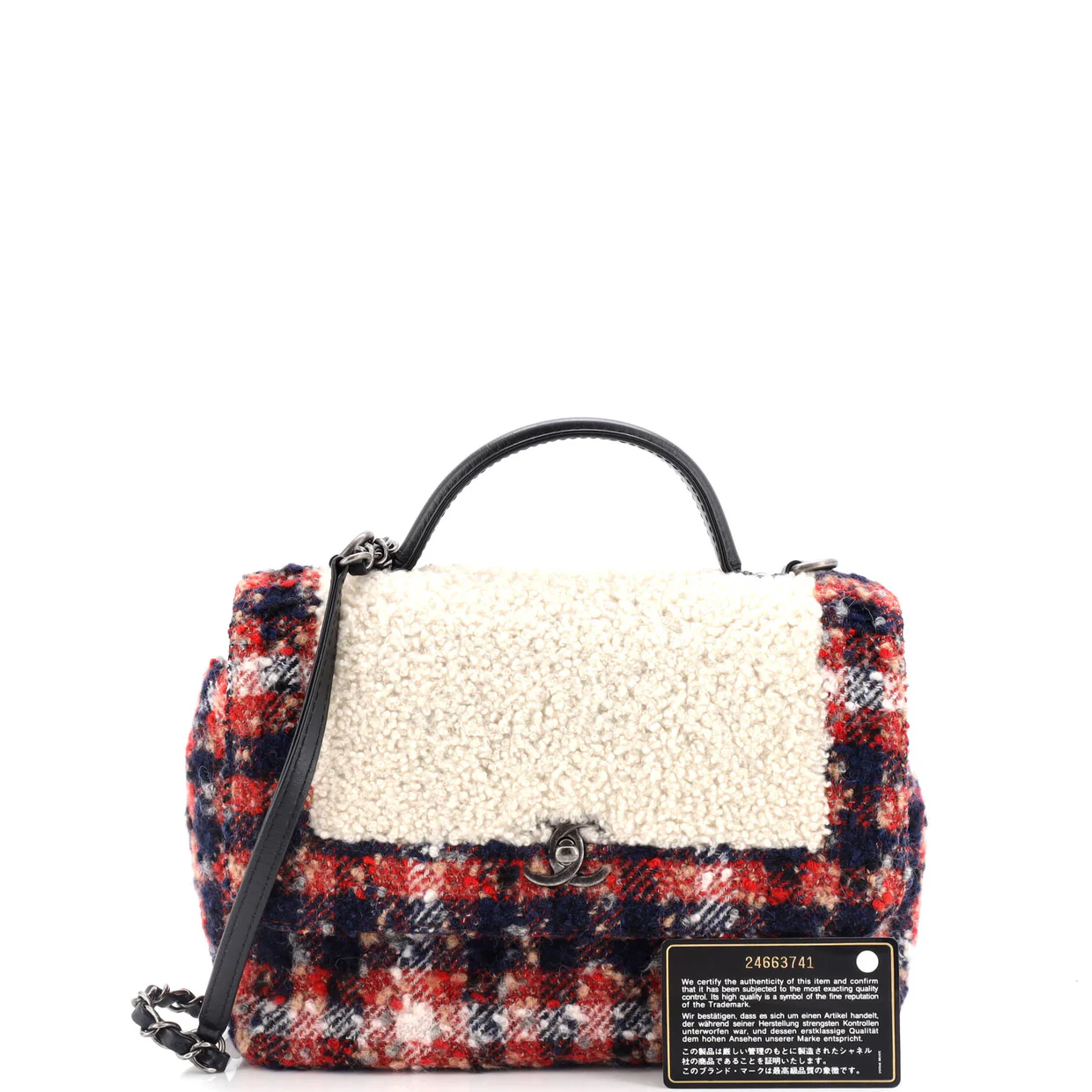 Top Handle Bag Shearling with Tweed Small - Deep Luxury