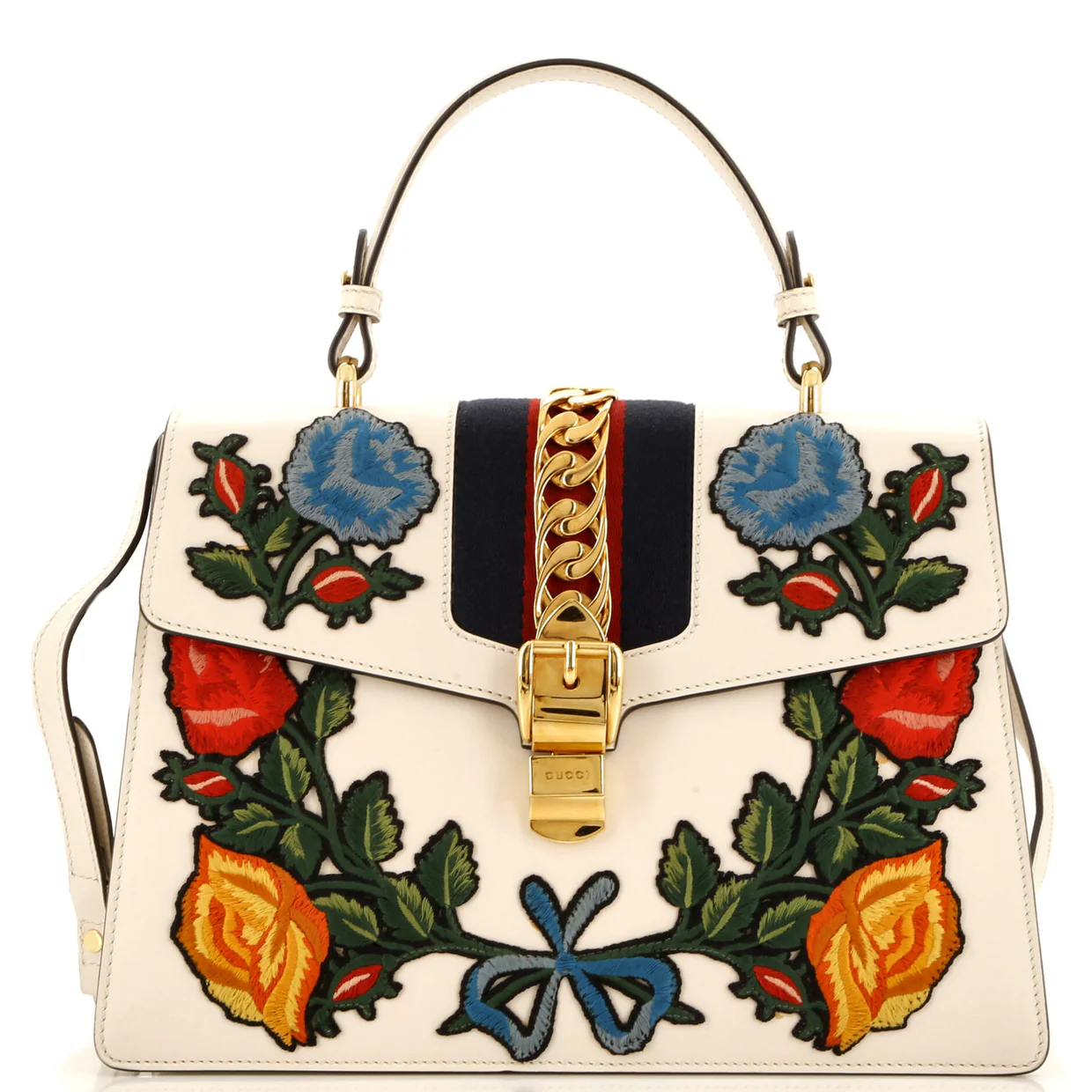 Sylvie Top Handle Bag Embroidered Leather Medium - Deep Luxury