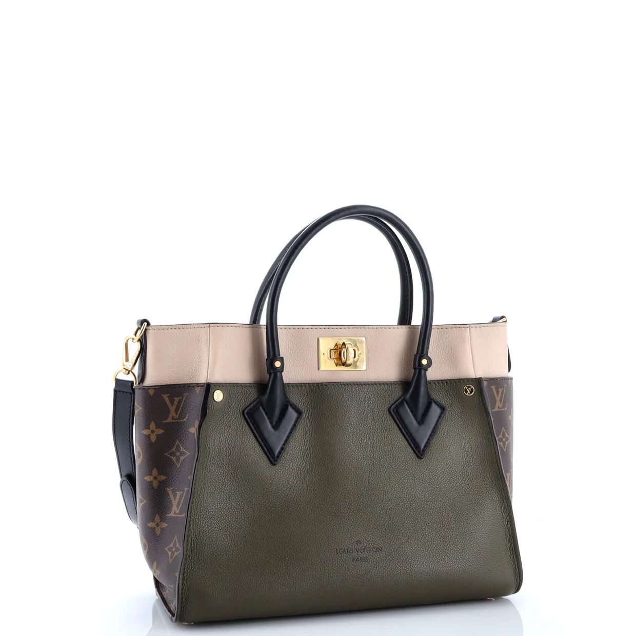 On My Side Tote Leather with Monogram Canvas MM - Deep Luxury