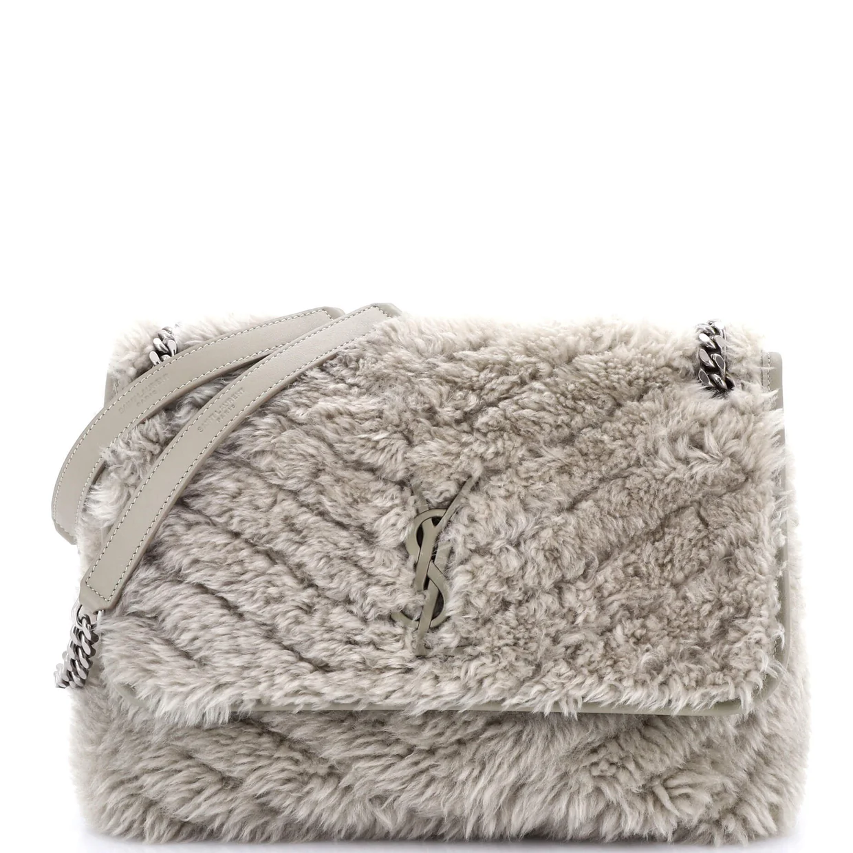 Niki Chain Flap Bag Matelasse Chevron Shearling Medium - Deep Luxury