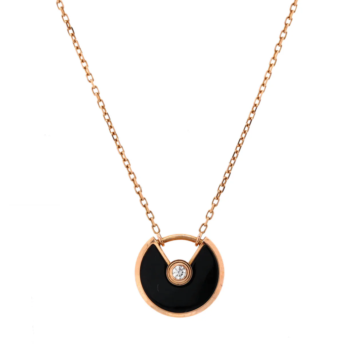 Amulette de Cartier Pendant Necklace 18K Rose Gold with Onyx and Diamond XS - Deep Luxury
