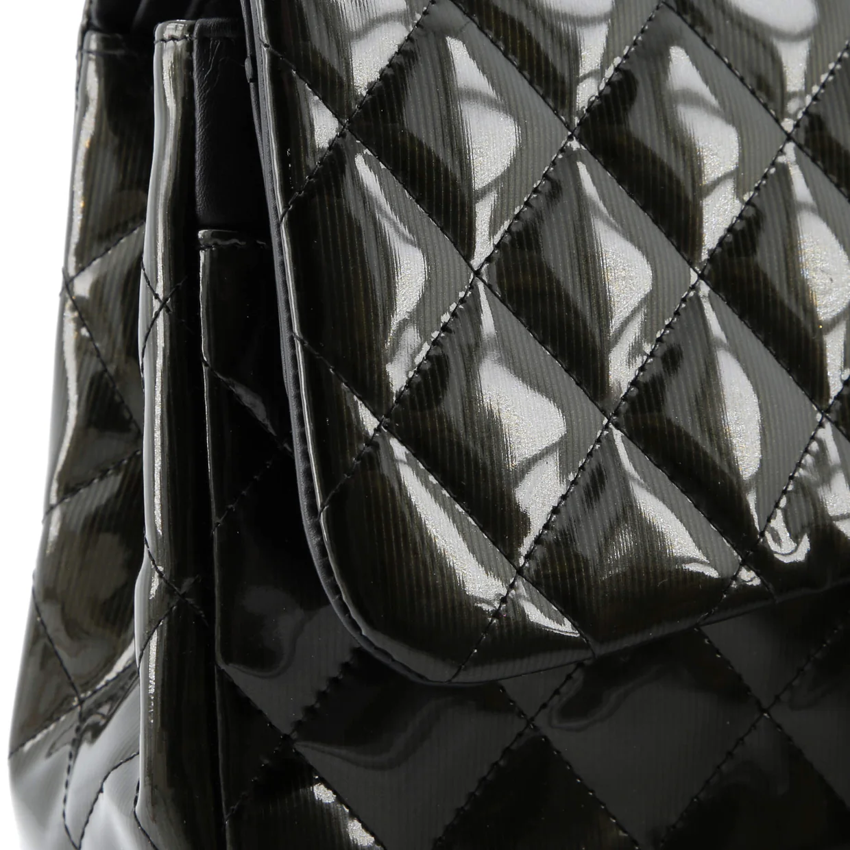 Classic Double Flap Bag Quilted Striated Metallic Patent Jumbo - Deep Luxury
