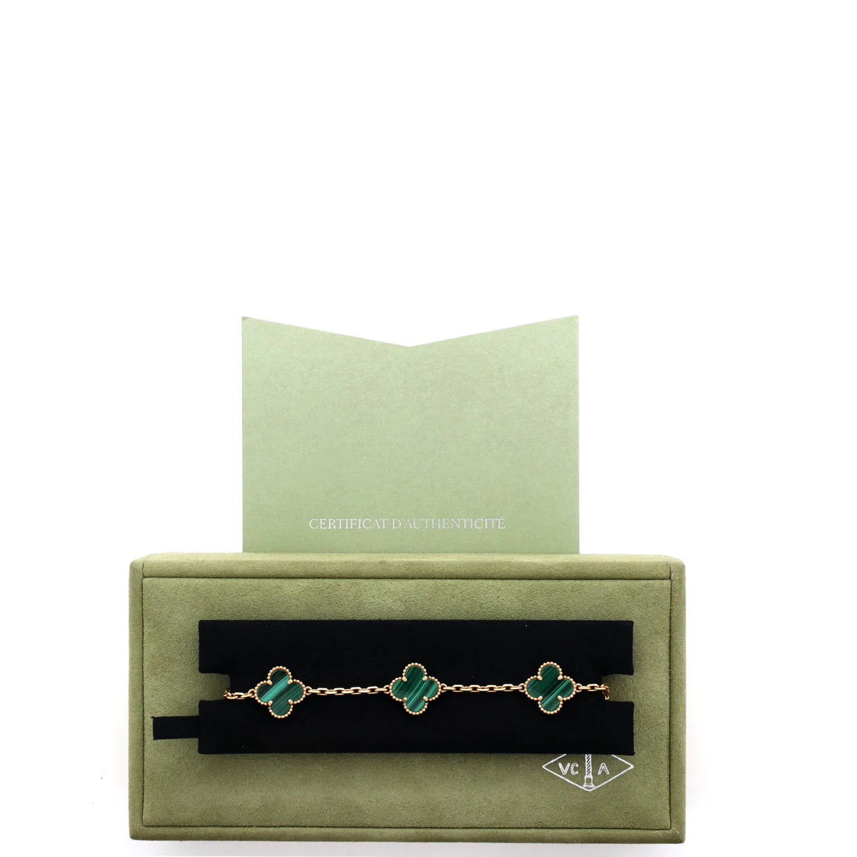 Vintage Alhambra 5 Motifs Bracelet 18K Yellow Gold and Malachite - Deep Luxury
