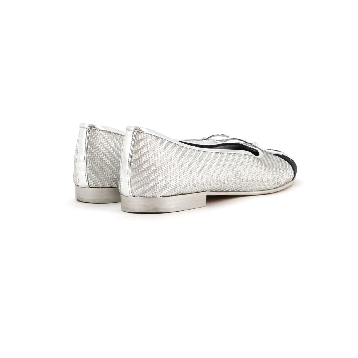 Women's CC Cap Toe Bow Ballerina Flats Woven Fabric with Grosgrain - Deep Luxury