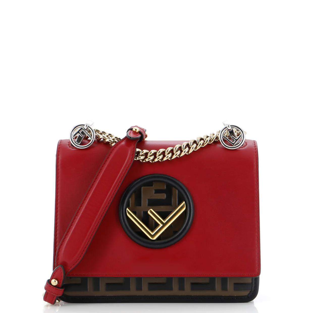 Kan I F Shoulder Bag Leather with Zucca Embossed Detail Small - Deep Luxury