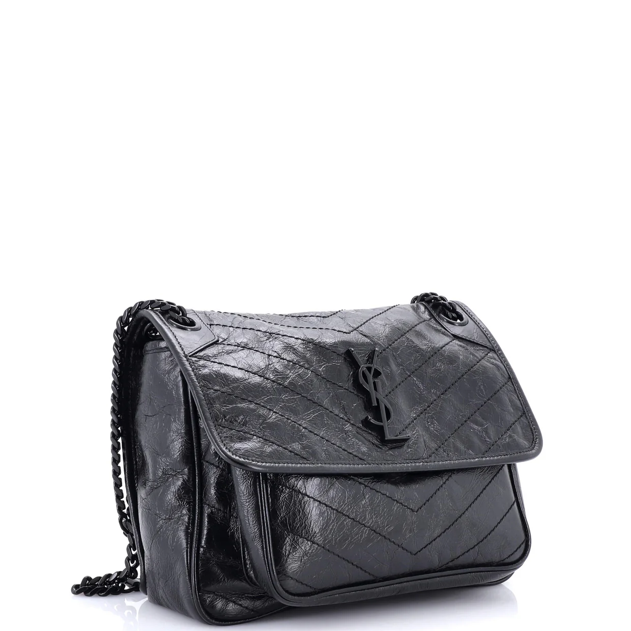 Niki Chain Flap Bag Matelasse Chevron Leather Medium - Deep Luxury