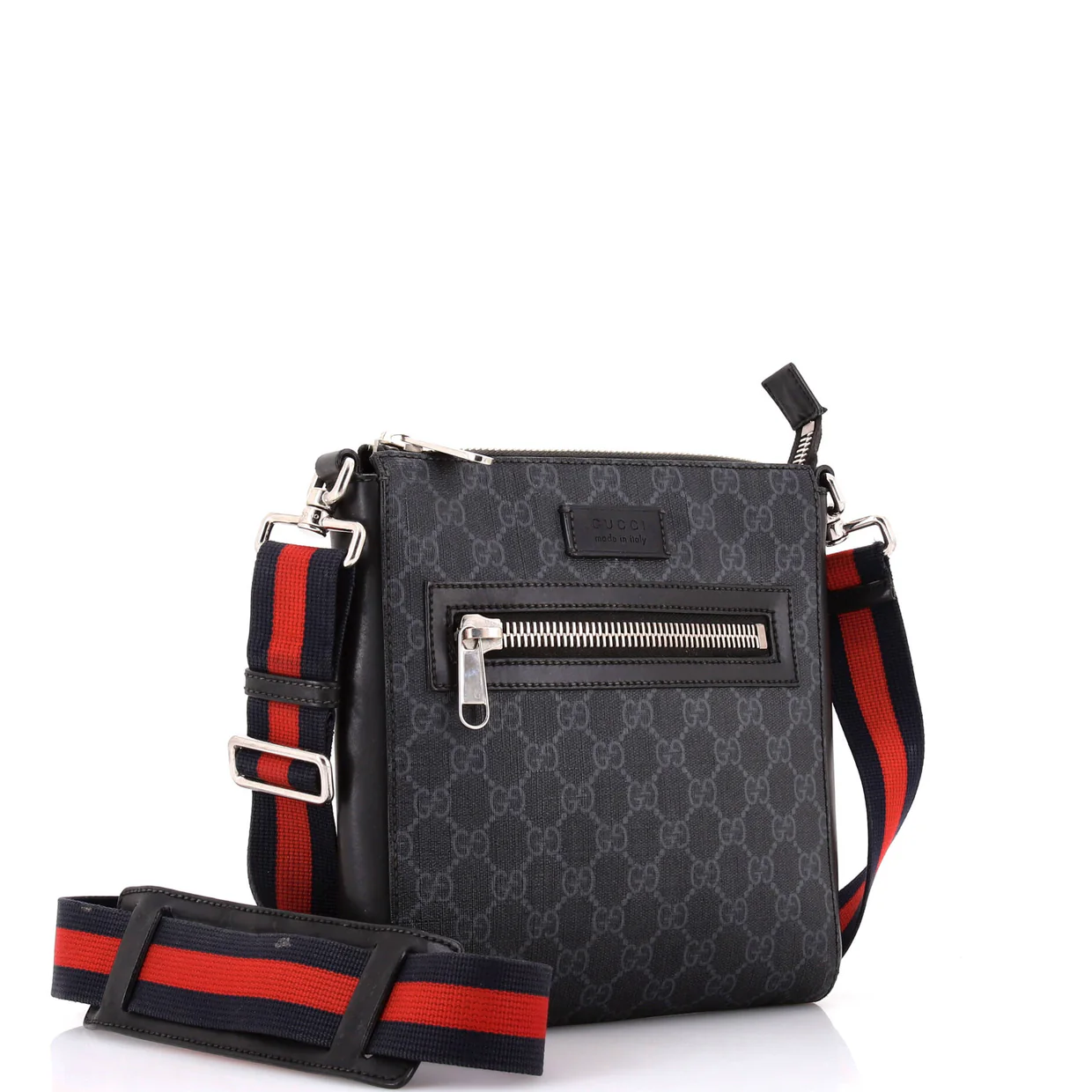 Web Strap Front Zip Messenger Bag GG Coated Canvas Small - Deep Luxury