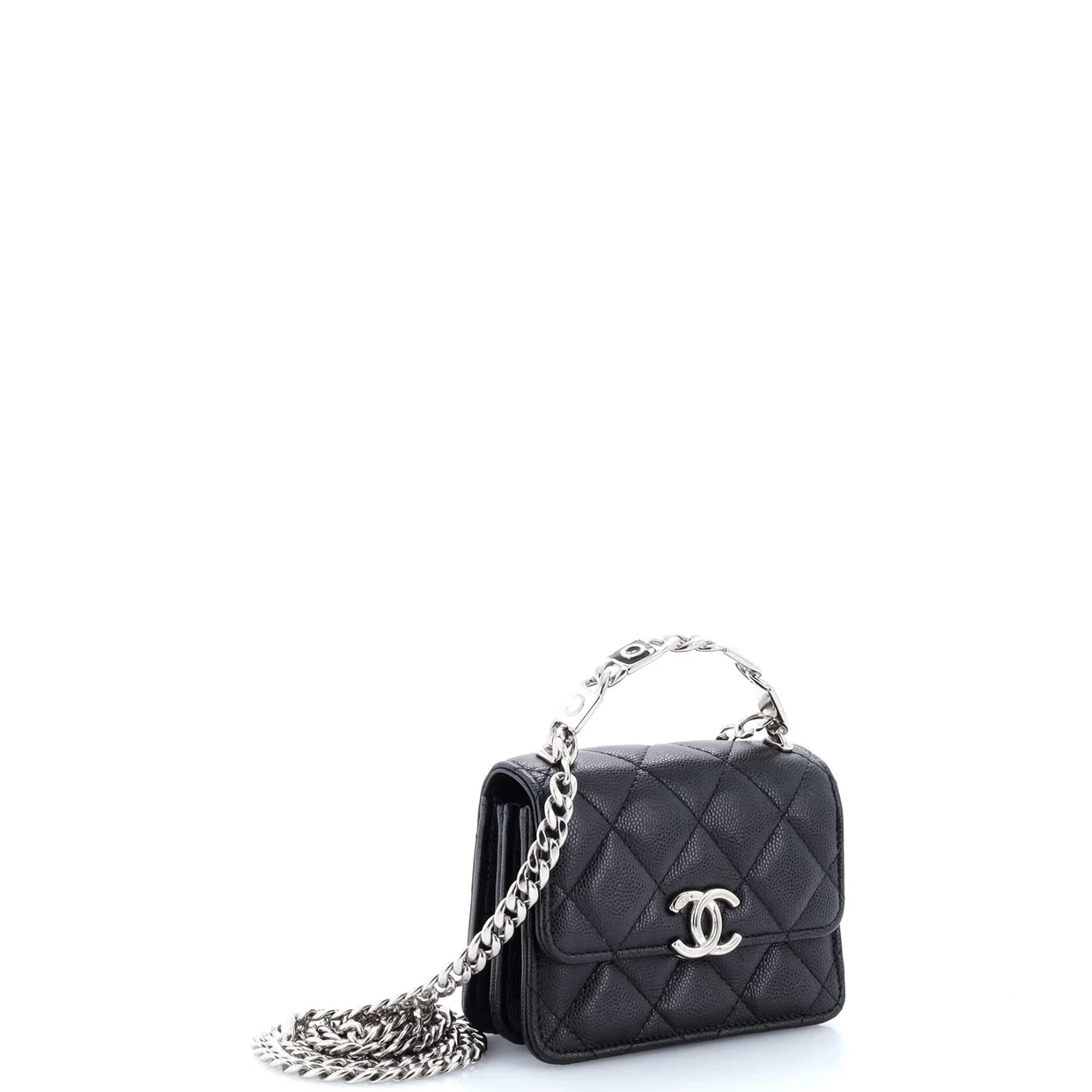 Coco Enamel Top Handle Flap Clutch with Chain Quilted Caviar - Deep Luxury