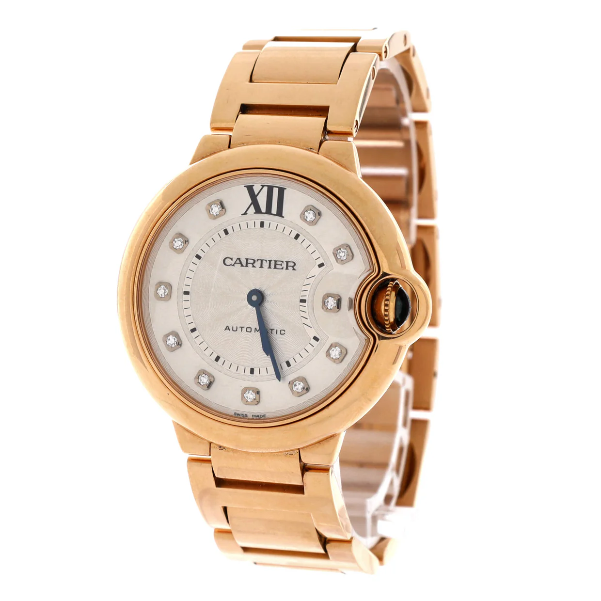 Ballon Bleu de Cartier Automatic Watch Rose Gold with Diamond Markers 36 - Deep Luxury