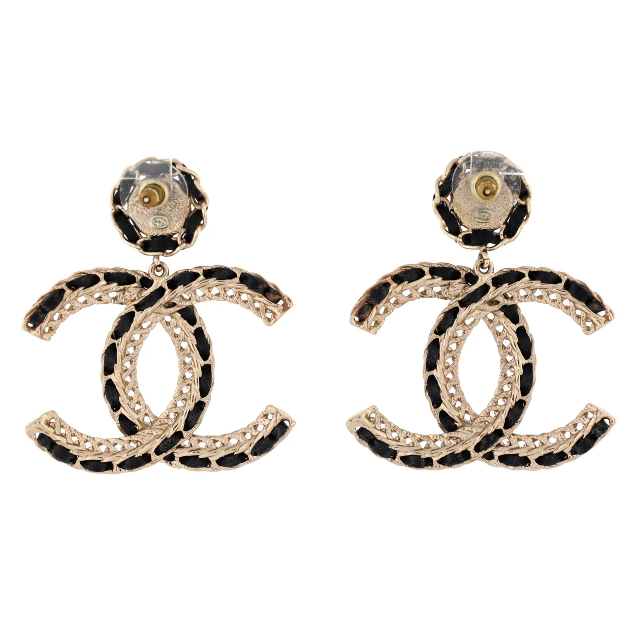 CC Woven Chain Drop Earrings Metal and Leather - Deep Luxury