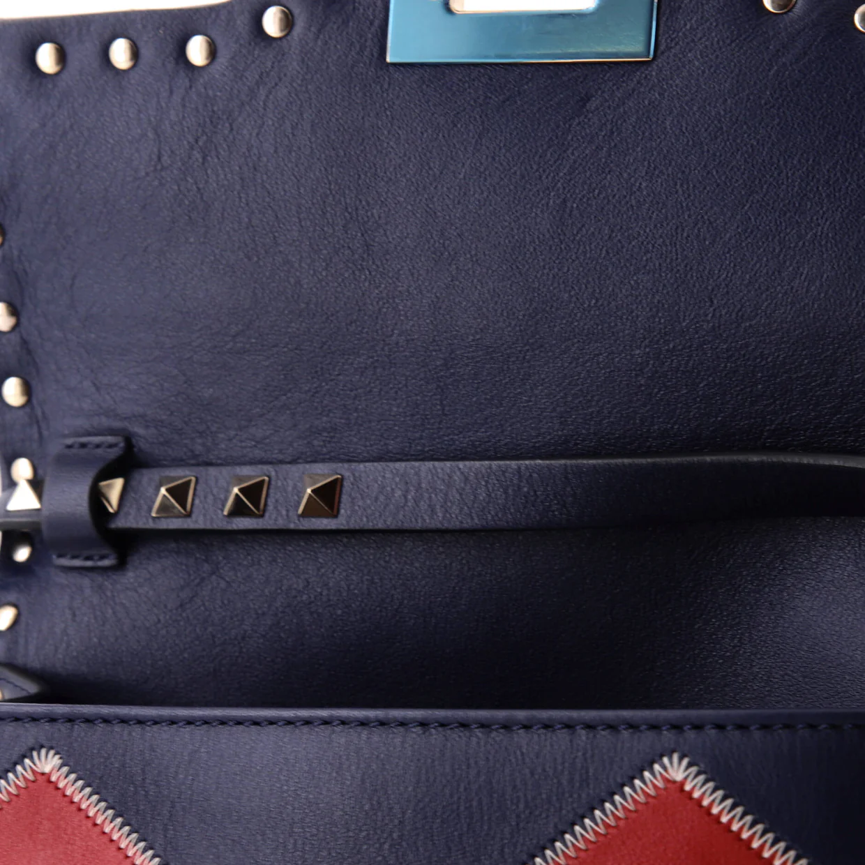 Rockstud Flip Lock Flap Bag Leather and Canvas Small - Deep Luxury