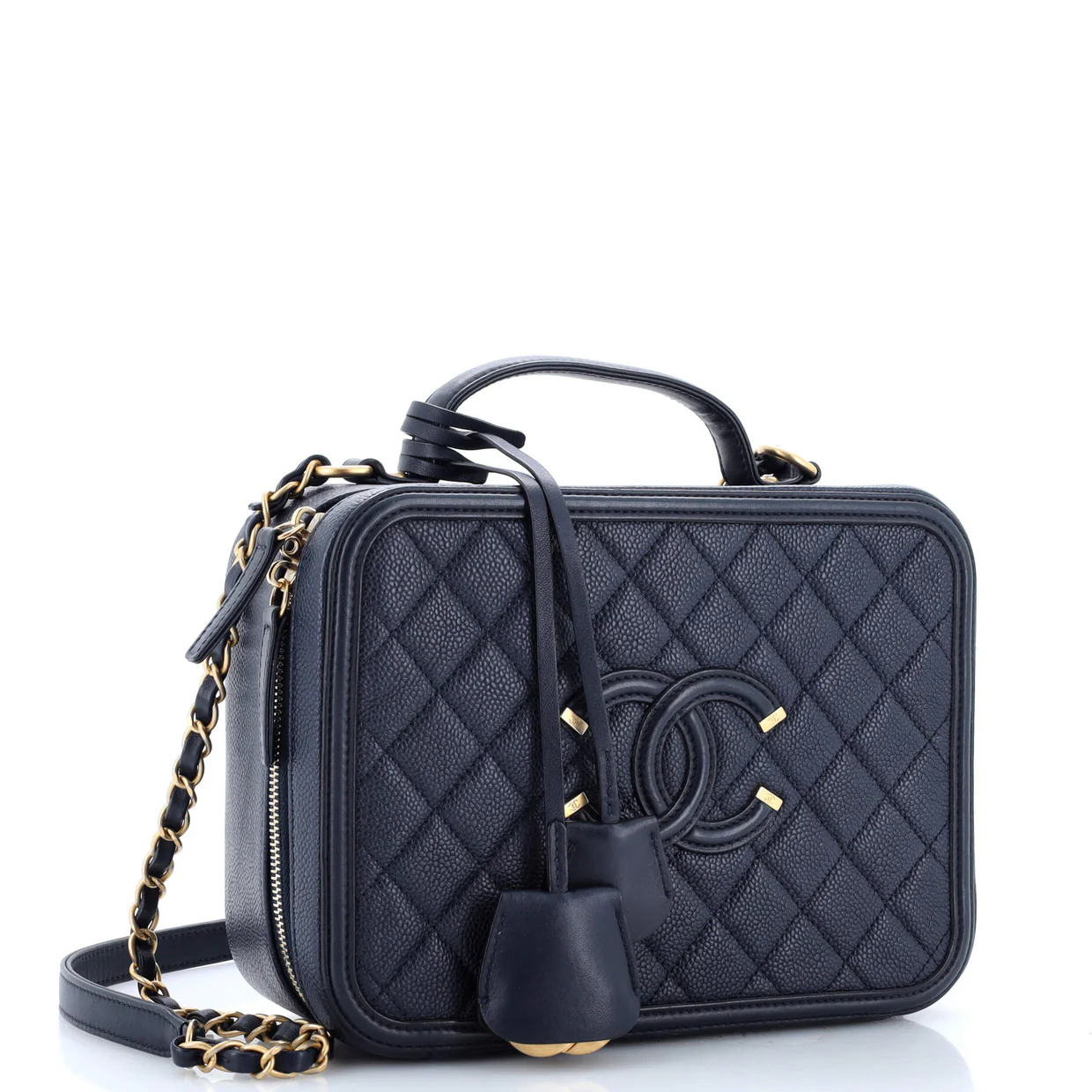 Filigree Vanity Case Quilted Caviar Large - Deep Luxury