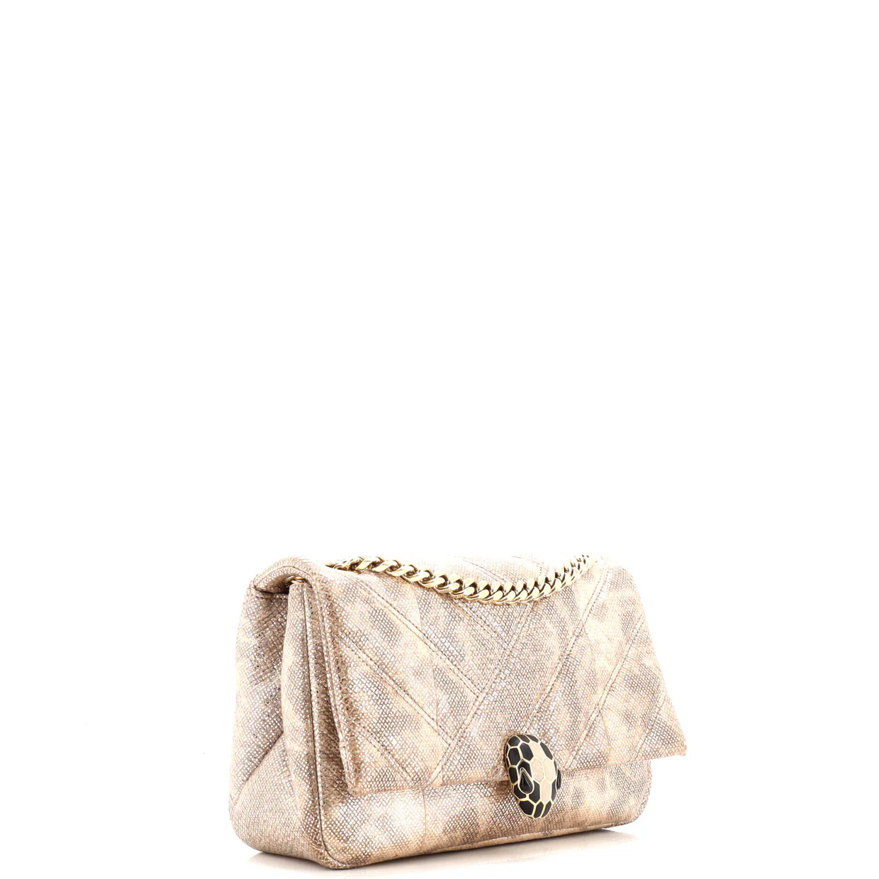 Serpenti Cabochon Shoulder Bag Diagonal Quilted Metallic Karung Small - Deep Luxury