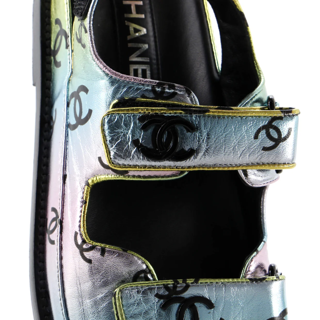 Women's Velcro Dad Sandals Printed Laminated Leather - Deep Luxury