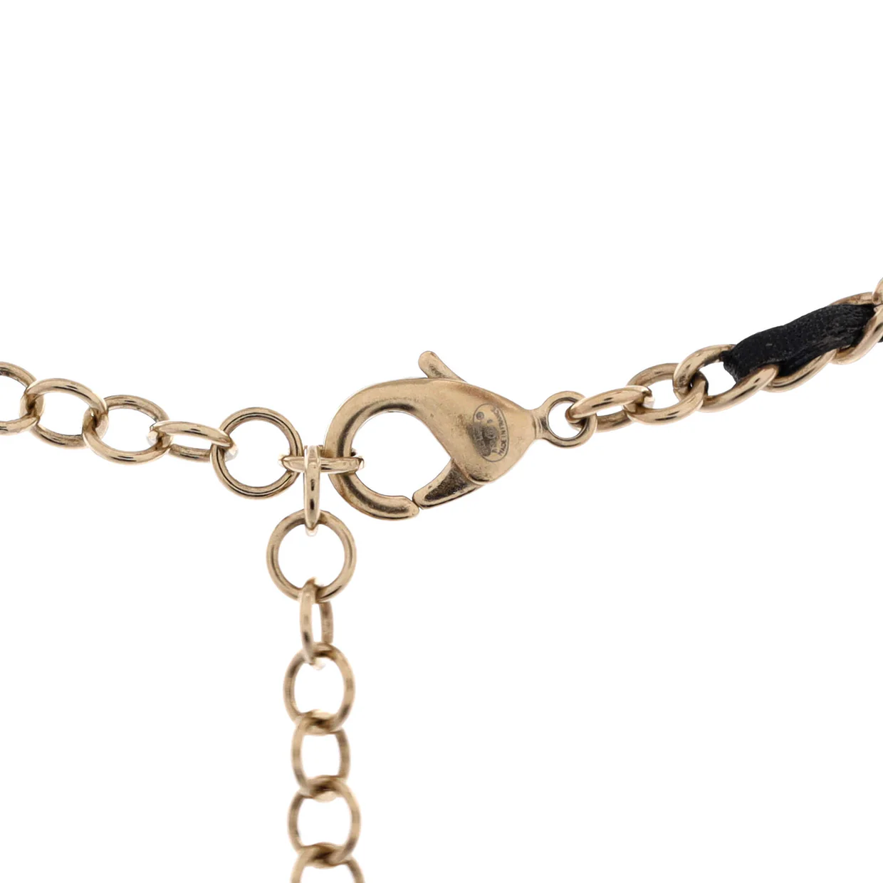 Double CC Chain Choker Necklace Metal with Leather and Crystals - Deep Luxury