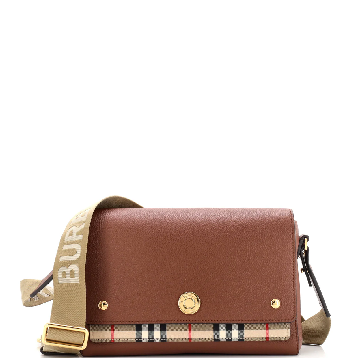 Note Crossbody Bag Leather with Vintage Check Canvas Medium - Deep Luxury