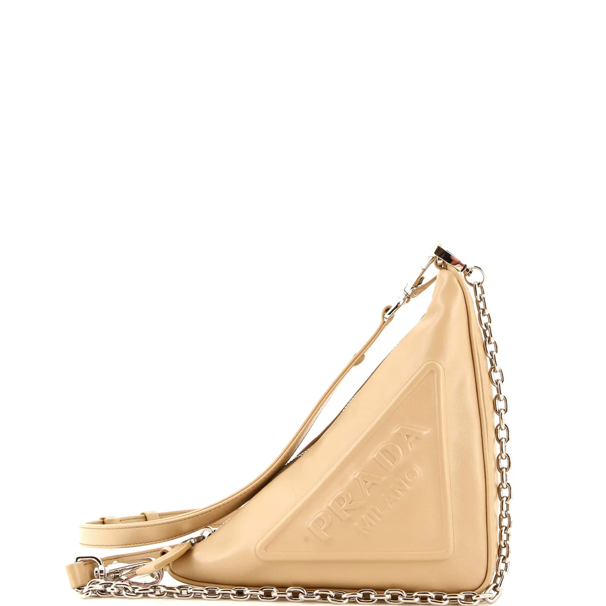 Triangle Logo Zip Chain Crossbody Bag Embossed Leather Small - Deep Luxury
