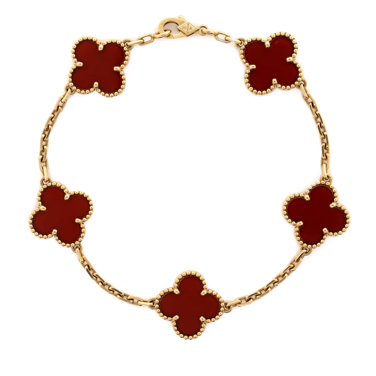 Vintage Alhambra 5 Motifs Bracelet 18K Yellow Gold and Carnelian - Deep Luxury