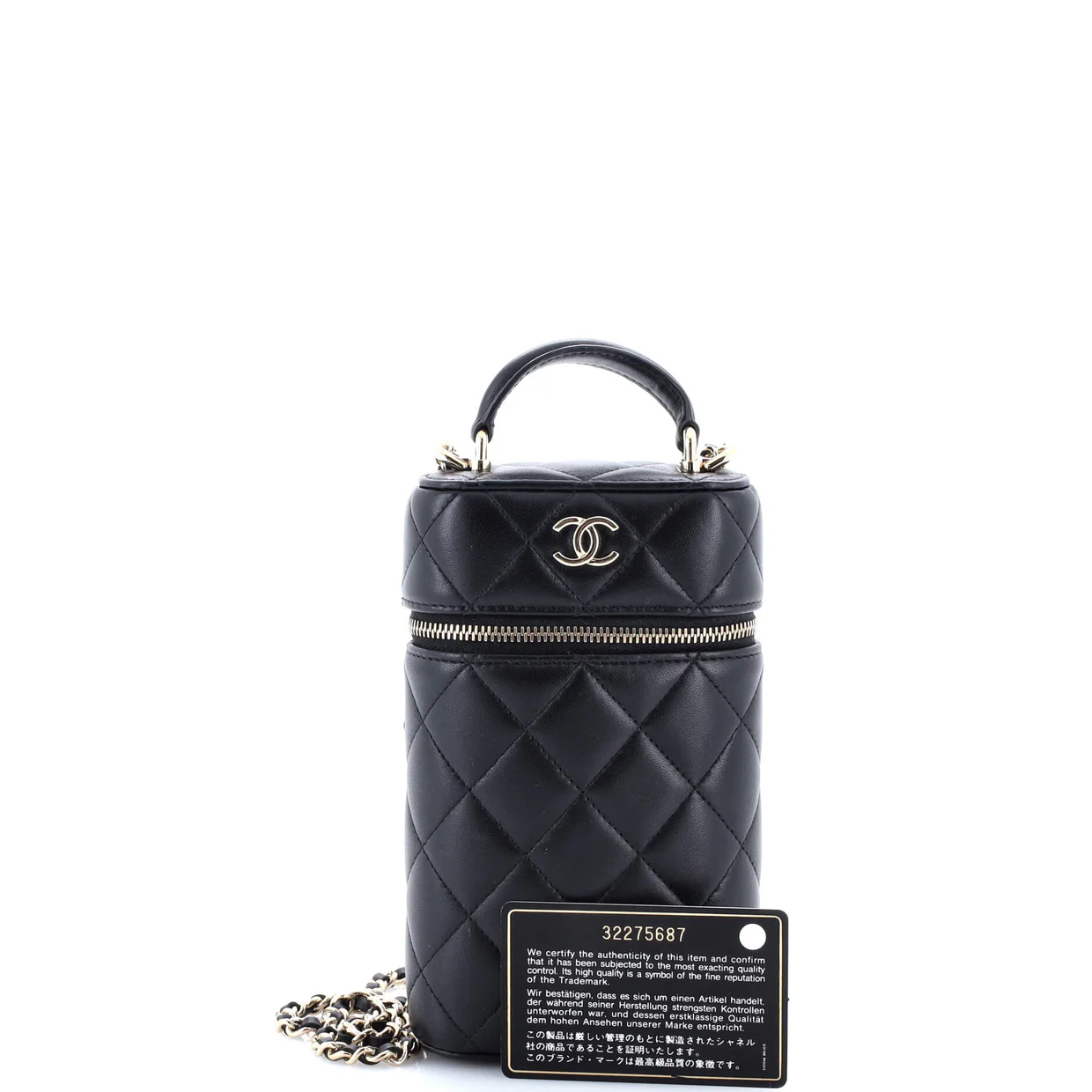 Classic Vanity Top Handle Phone Holder with Chain Quilted Lambskin - Deep Luxury