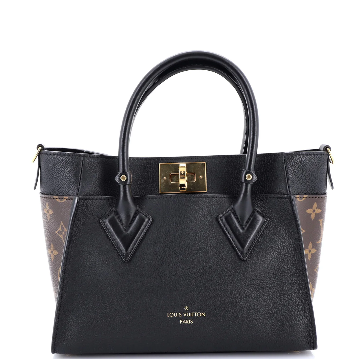 On My Side Tote Leather with Monogram Canvas PM - Deep Luxury