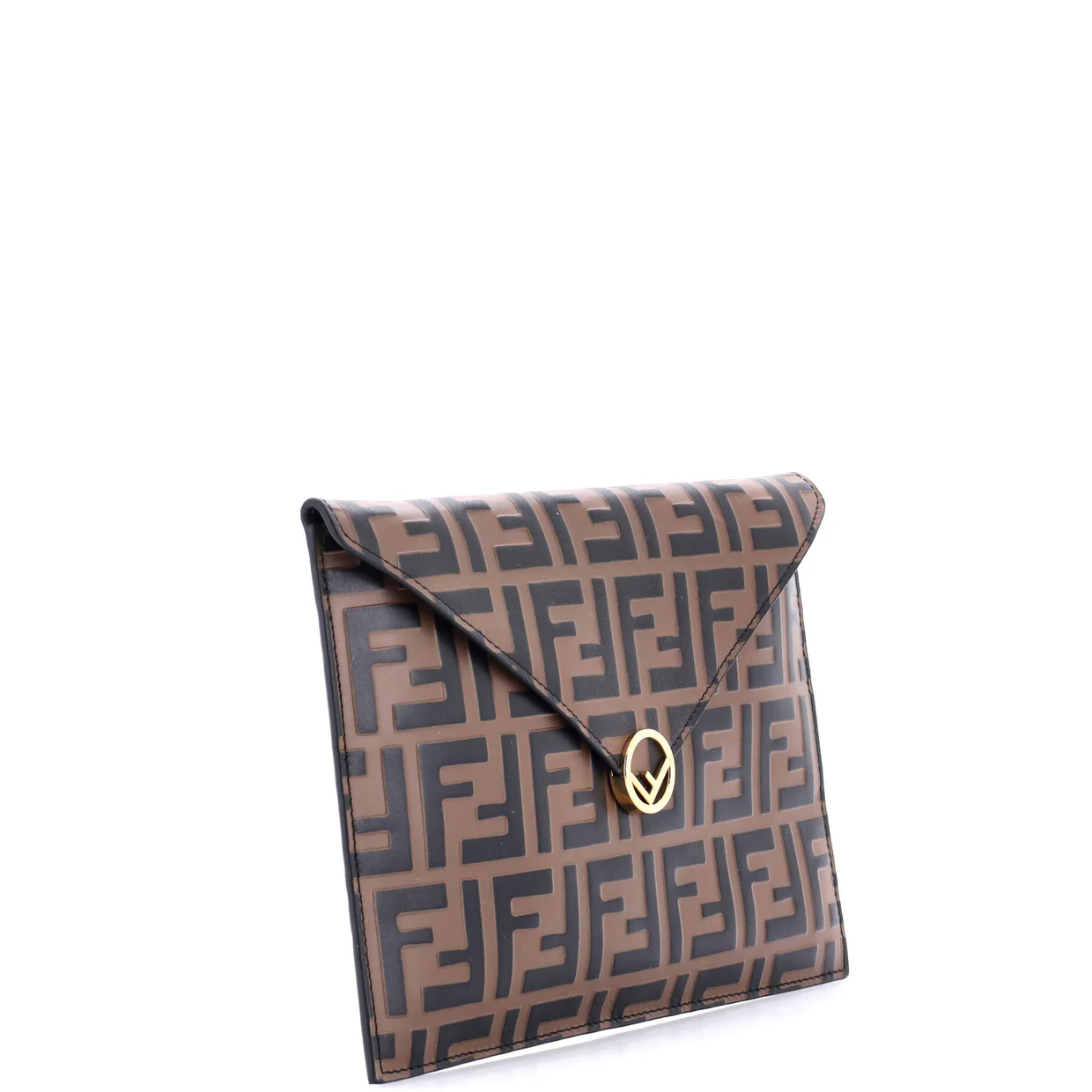 F is Fendi Envelope Flat Pouch Zucca Embossed Leather Large - Deep Luxury