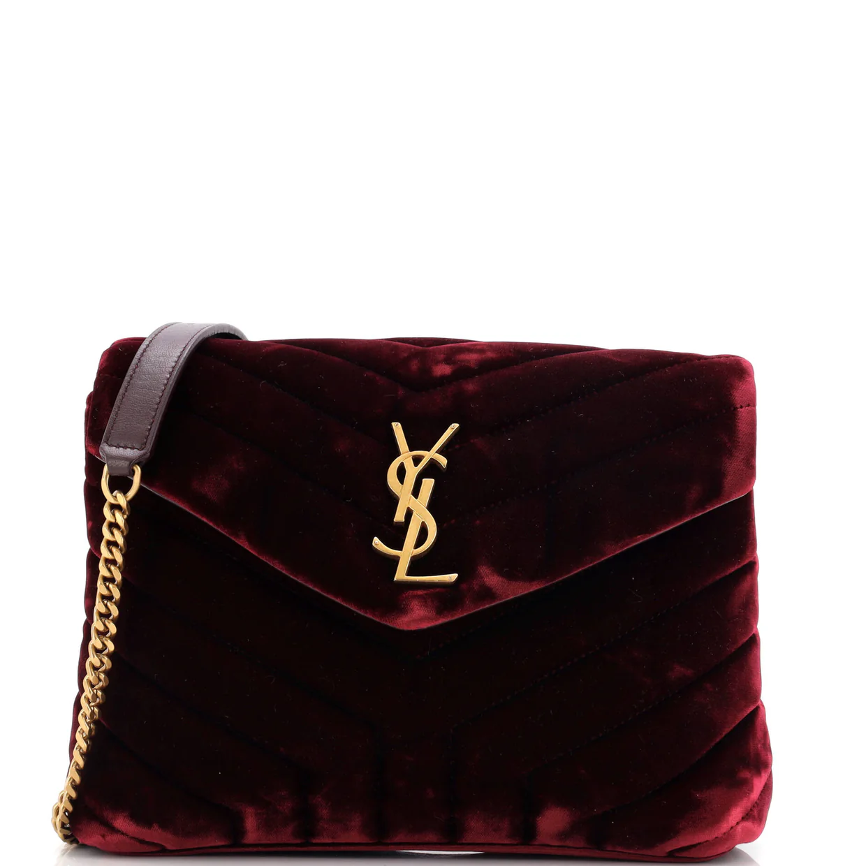 Loulou Shoulder Bag Matelasse Chevron Velvet Small - Deep Luxury