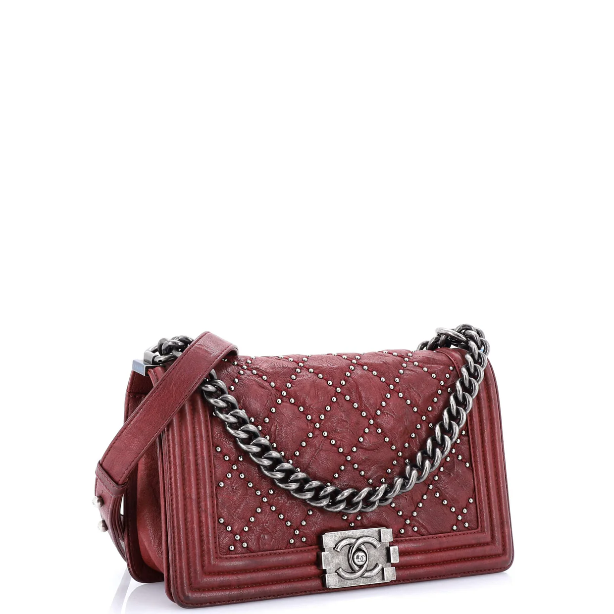 Boy Flap Bag Studded Quilted Distressed Calfskin Old Medium - Deep Luxury