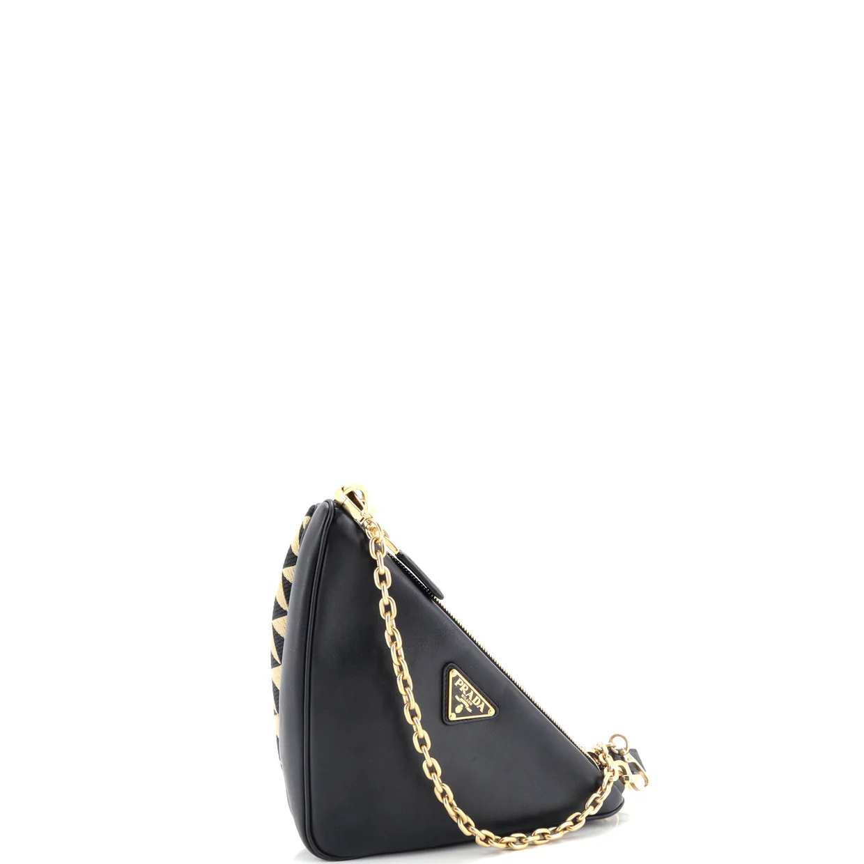 Double Symbole Triangle Bag Leather and Jacquard Mini - Deep Luxury