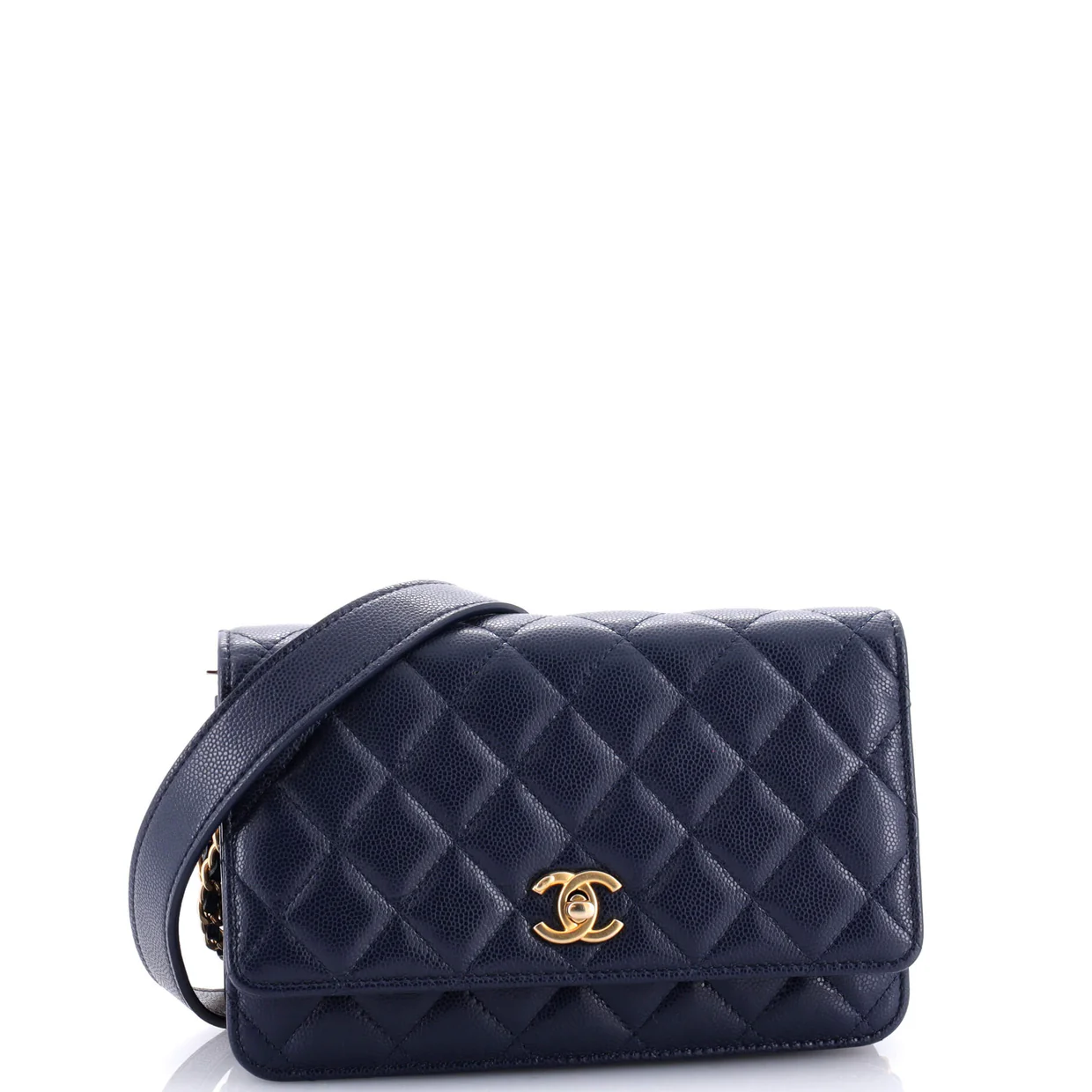 Twist Your Buttons Wallet on Chain Quilted Caviar - Deep Luxury