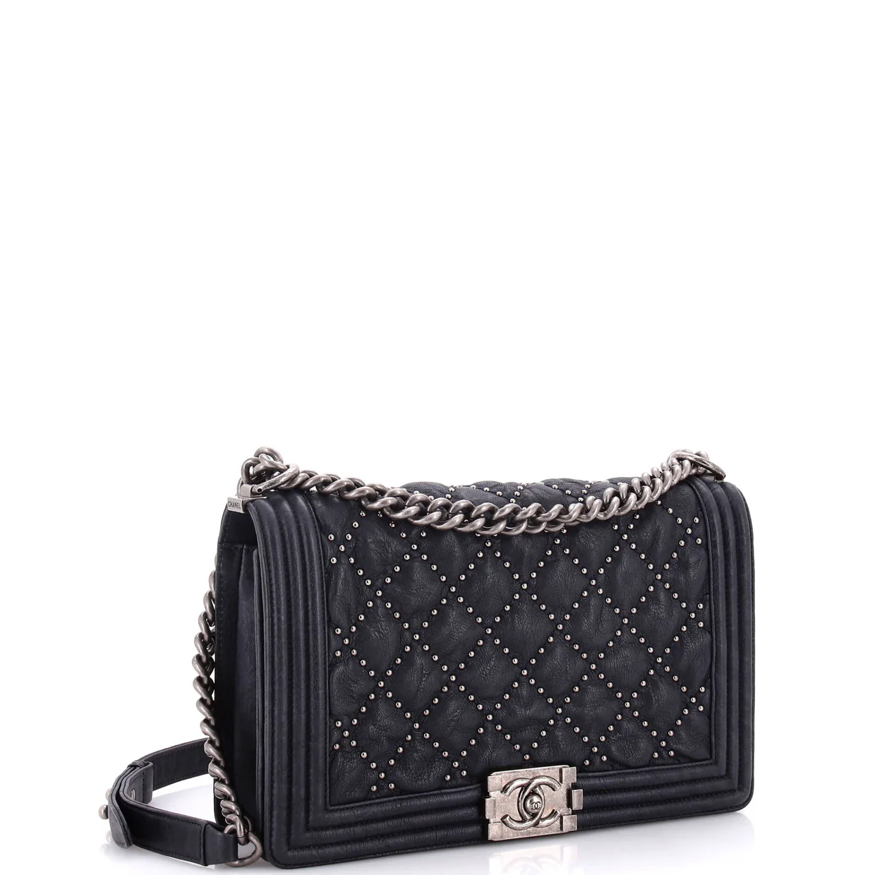 Boy Flap Bag Studded Quilted Distressed Calfskin New Medium - Deep Luxury