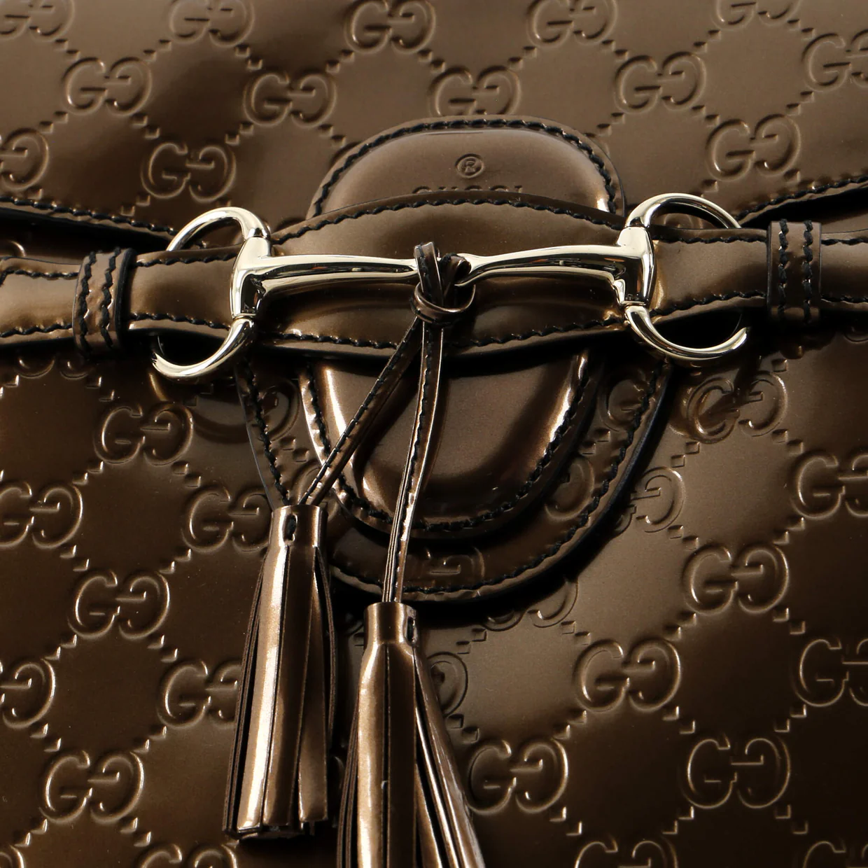 Emily Chain Flap Shoulder Bag Guccissima Patent Large - Deep Luxury