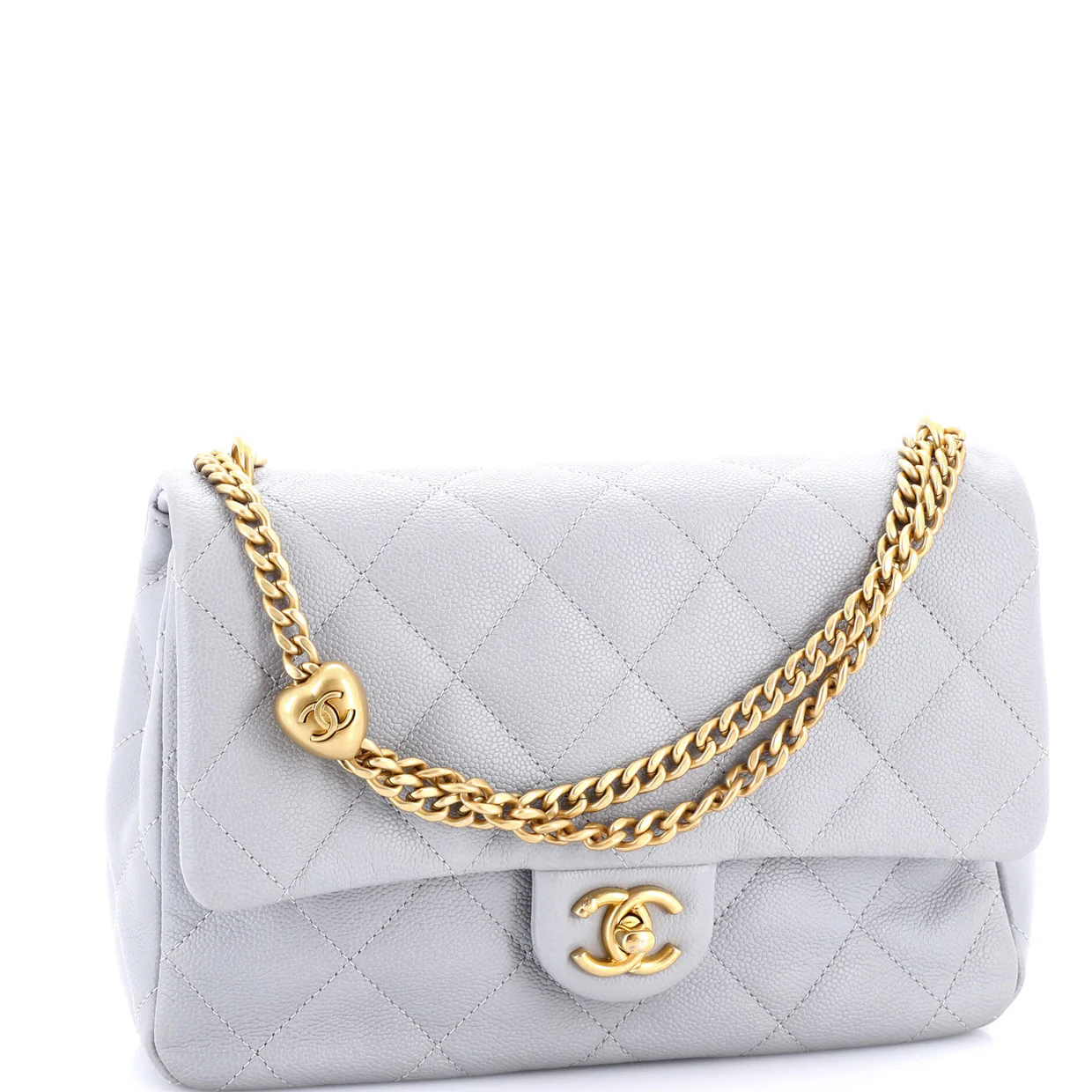 Sweet Heart Chain Flap Bag Quilted Caviar Medium - Deep Luxury