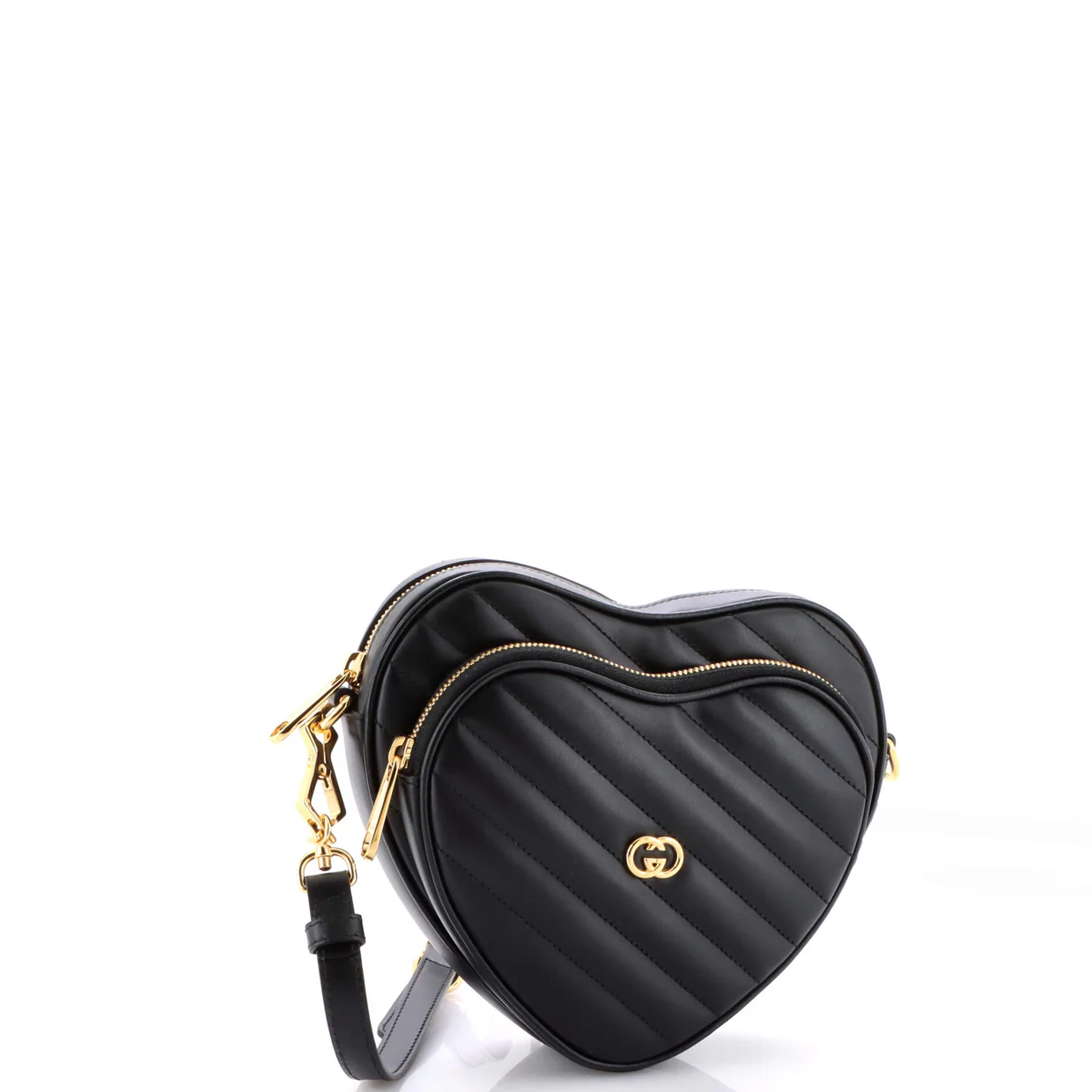 Interlocking G Heart Shoulder Bag Diagonal Quilted Leather Mini - Deep Luxury