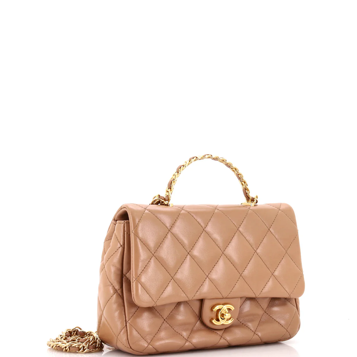 Golden Links Top Handle Flap Bag Quilted Shiny Lambskin Medium - Deep Luxury