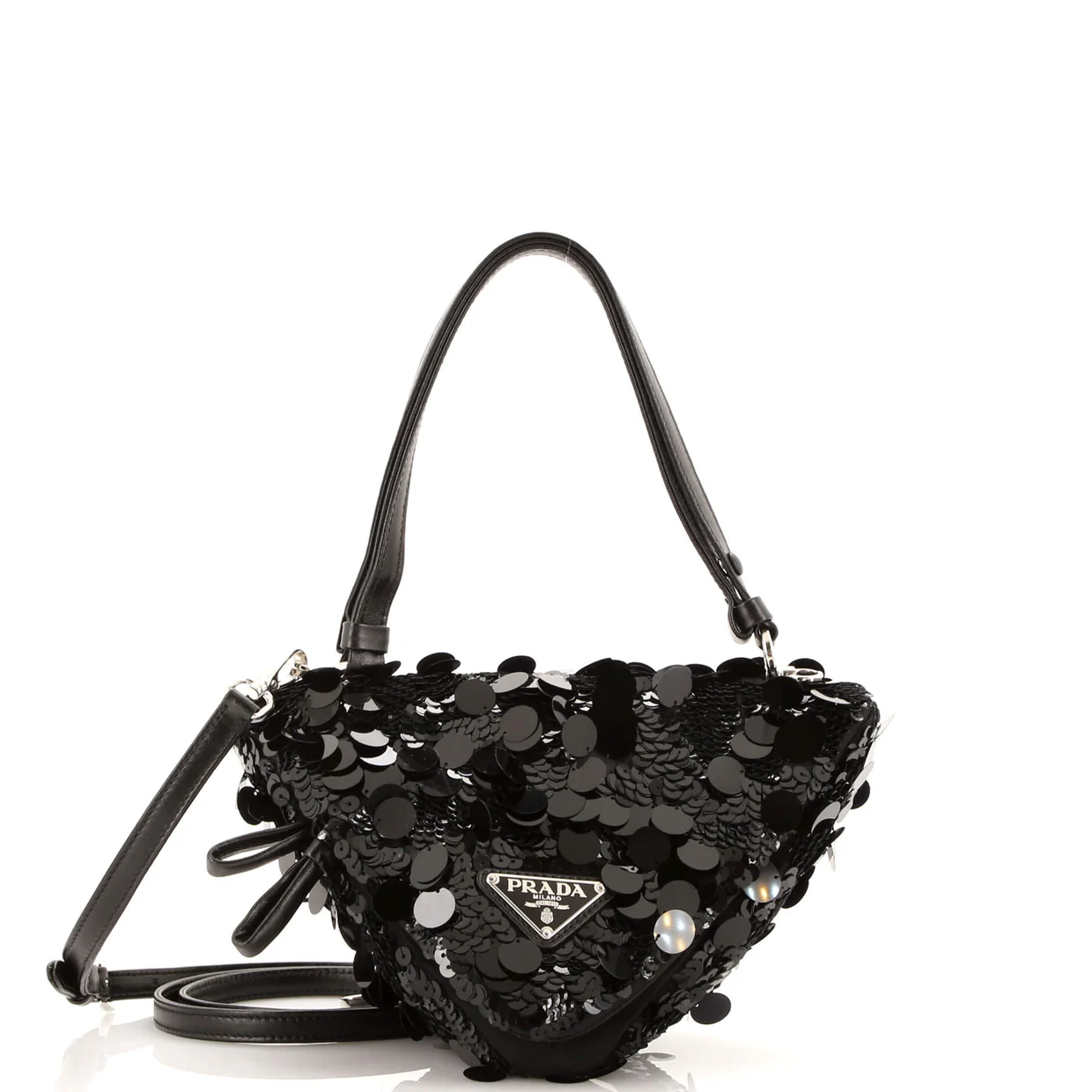 Triangle Convertible Zip Handbag Sequin with Leather - Deep Luxury