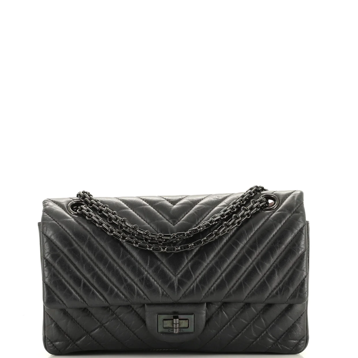 So Black Reissue 2.55 Flap Bag Chevron Aged Calfskin 225 - Deep Luxury