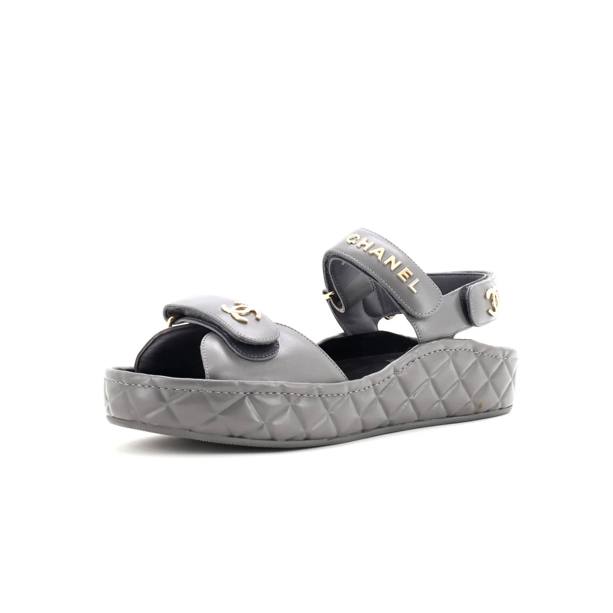 Women's Logo Velcro Strap Wedge Sandals Quilted Leather - Deep Luxury